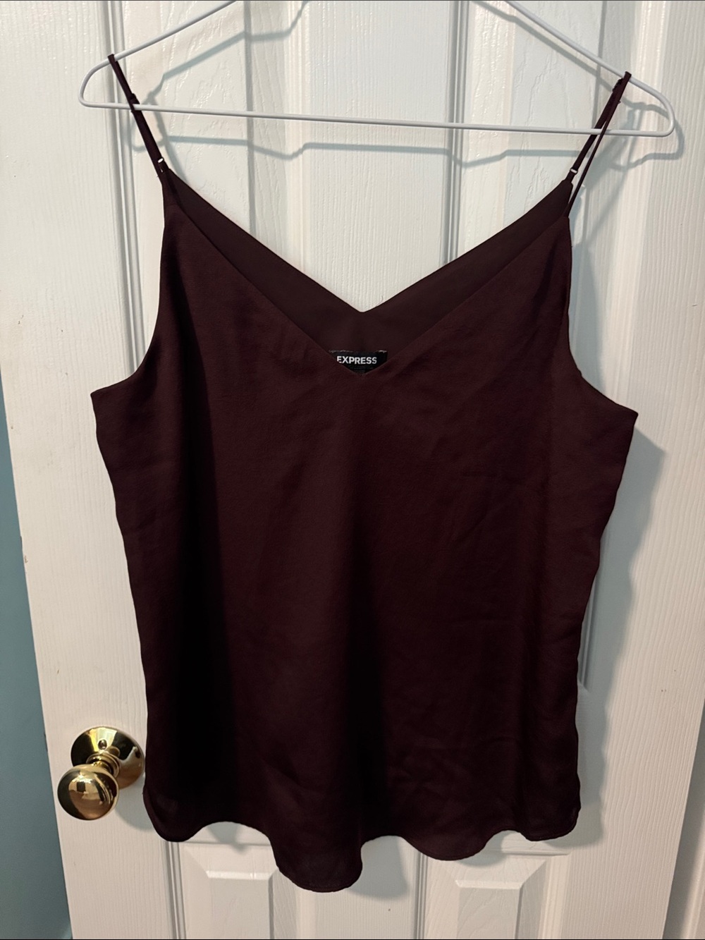 Express Dark Maroon Satin V-Neck Camisole